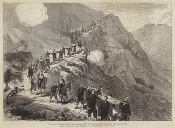 La guerra, portando giù i feriti dall